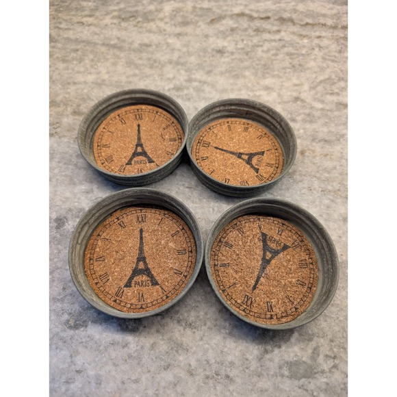 Other - Eiffel Tower Paris Mason Jar Lid Coasters - Rustic Farmhouse - Set of Four